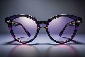 Stylish glasses on wooden table. Fashionable eyeglasses. ai generative photo