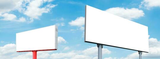 Two pole outdoor billboard with blue sky background photo