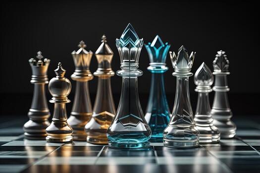 vaso ajedrez piezas en un oscuro fondo, el concepto de negocio estrategia. ai generativo foto