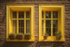 vistoso ventanas de un típico casa en el ciudad, ai generativo foto