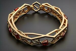 Jewelry Bracelet with precious stones on a gray background. Studio shot. ai generative photo