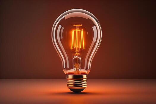 Glowing glass light bulb on dark background. ai generative photo