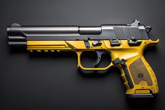 semiautomático pistola en un sólido color antecedentes. de cerca. ai generativo foto