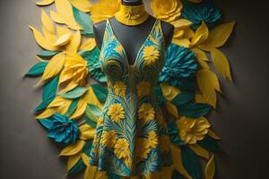 Women's dress on a mannequin in a fashion store. ai generative photo