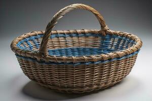 Empty wicker basket on a solid color background. ai generative photo