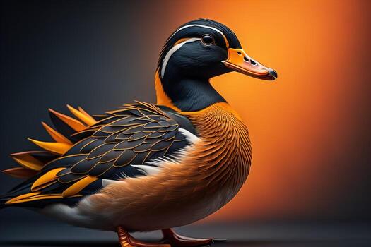 Beautiful duck on a solid color background. ai generative photo