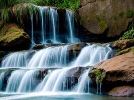 hermosa naturaleza paisaje ver de Arroyo cascada en el bosque, ai generativo foto