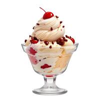 Sundae ice cream in glass bowl isolated on white background. AI Generated illustration photo