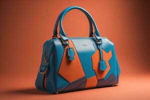 Leather women's handbag on a solid color background. ai generative photo