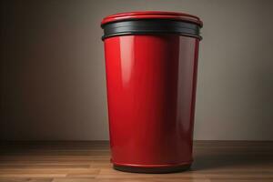 Garbage can on a colorful wall background, vintage color tone style. ai generative photo