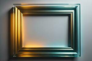 Glass picture frame on a solid color background. ai generative photo