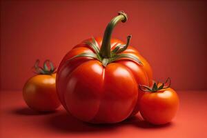 Fresh tomatoe on a wooden background. ai generative photo