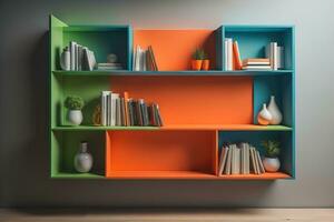 Bookshelf in scandinavian interior. ai generative photo