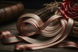 Shiny satin ribbon in brown color isolated on white background. ai generative photo