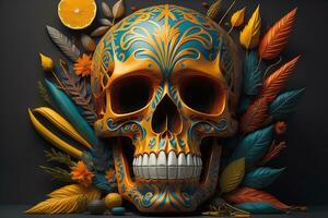 Day of the Dead sugar skull. Mexican sugar skull. ai generative photo