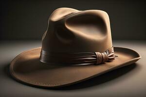 Cowboy hat on a wooden table. ai generative photo