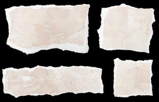 Set of Ripped beige watercolor paper note message isolated on black background. Template photo