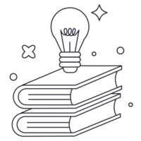 Book and Lamp Educational Sticker Outline 2D Illustration png