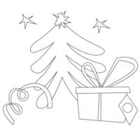 árbol y regalo nuevo año contorno 2d ilustración png