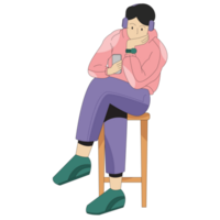 Man Listening to Podcast Color 2D Illustration png