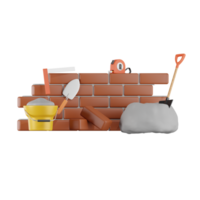 Built Bricks Walls Construction  3D Illustrations png