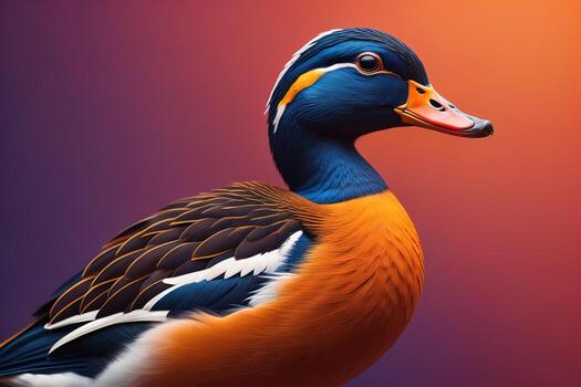Beautiful duck on a solid color background. ai generative photo