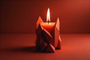 Creative burning candle on a wooden background. ai generative photo