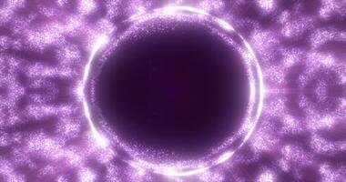 resumen púrpura antecedentes desde un energía azul magia anillo de un redondo marco de brillante partículas y olas de energía foto