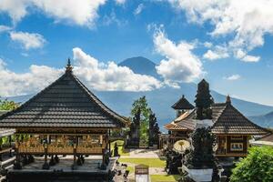 Scenery of Lempuyang Temple with Gunung Batur background in bali, indonesia photo