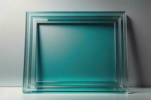 Glass picture frame on a solid color background. ai generative photo