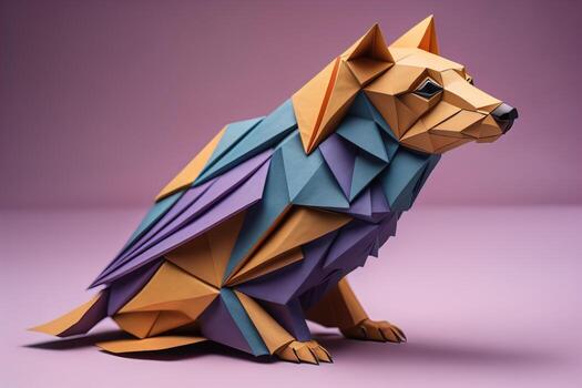 Paper origami animal isolated on solid color background. ai generative photo