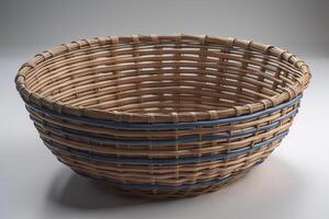 Empty wicker basket isolated on white background. photo