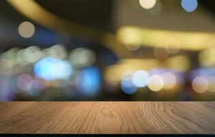 Empty wood table top and blur of out door garden background Empty wooden table space for text marketing promotion. blank wood table copy space for background photo