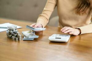 Woman hand money and giving donate charity raise donation concept photo