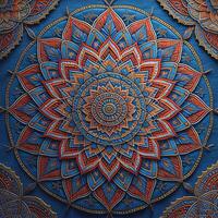 Abstract mandala on blue background. Ethnic decorative ornament. generative ai photo