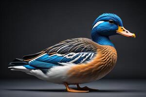 Beautiful mallard duck isolated on black background. photo