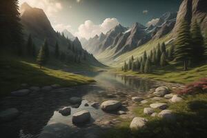 Beautiful mountain landscape with a lake in the mountains. photo