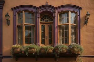Beautiful windows in the old town. generative ai photo