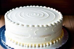 Birthday cake with white icing on top. Shallow depth of field. generative ai photo