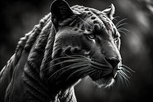 negro y blanco retrato de un grande gato tigre, panthera tigris generativo ai foto