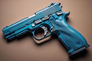 Blue gun on a brown background. generative ai photo