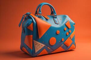 Blue handbag on a orange background. photo