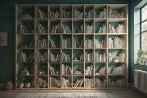 Bookshelf with books in room, generative ai photo