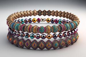 Bracelet with multicolored stones on a white background. photo