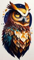 Colorful owl with autumn leaves on white background. Vector illustration. photo