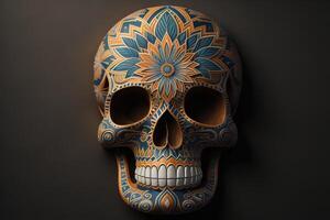 Day of the Dead skull on dark background. generative ai photo