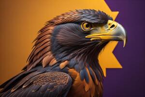 Eagle with yellow star on a purple background. photo
