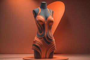 Fashionable female mannequin in orange studio. photo