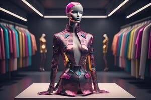 Futuristic fashion female mannequin in a store. generative ai photo