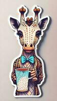 Giraffe with a cup of coffee in his hand. Vector illustration. photo